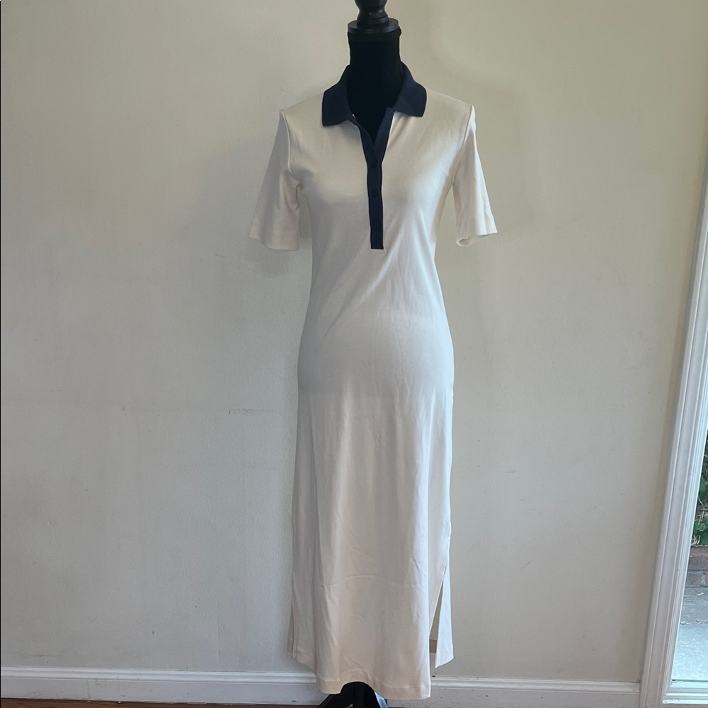 AYR Scout Cream and Navy Blue Midi Dress